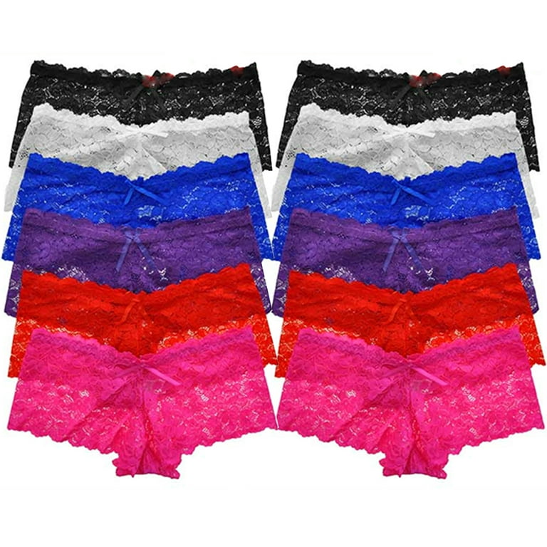 Lot Of 12 Women Ladies Lace Boy Short Panty Hipster Underwear