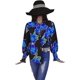 thumbnail image 2 of Blusa con botones y solapa de manga larga con pétalos ligeros y estampado floral de primavera para mujer, 2 of 5
