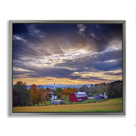 Stupell Industries French Country Rural Farm Pasture Sun Rays Gray Floating Frame Canvas Art, 21 x 17, by Rick Berk