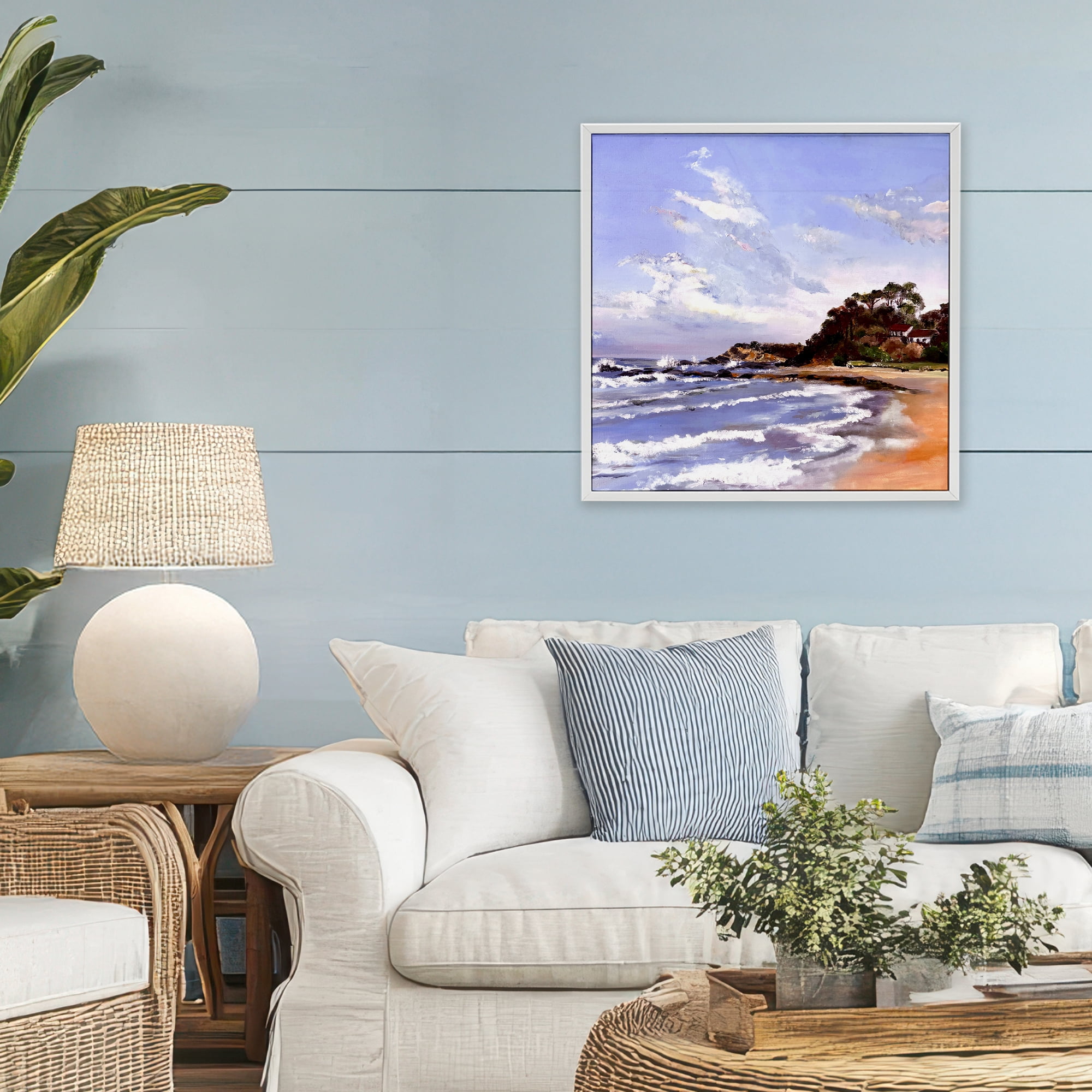 Malua Bay Seascape White Framed Giclee Art, design by Patricia Reynolds
