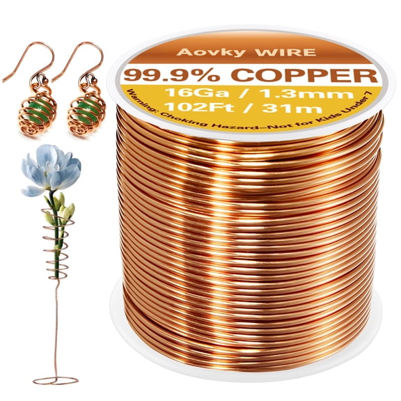 Topsome Pure Copper Wire, 16 Gauge 102 Feet Bendable Soft Solid Bare Copper Wire for Jewelry Making, Crafts, Electroculture, Gardening, Antennas, and Plant Support