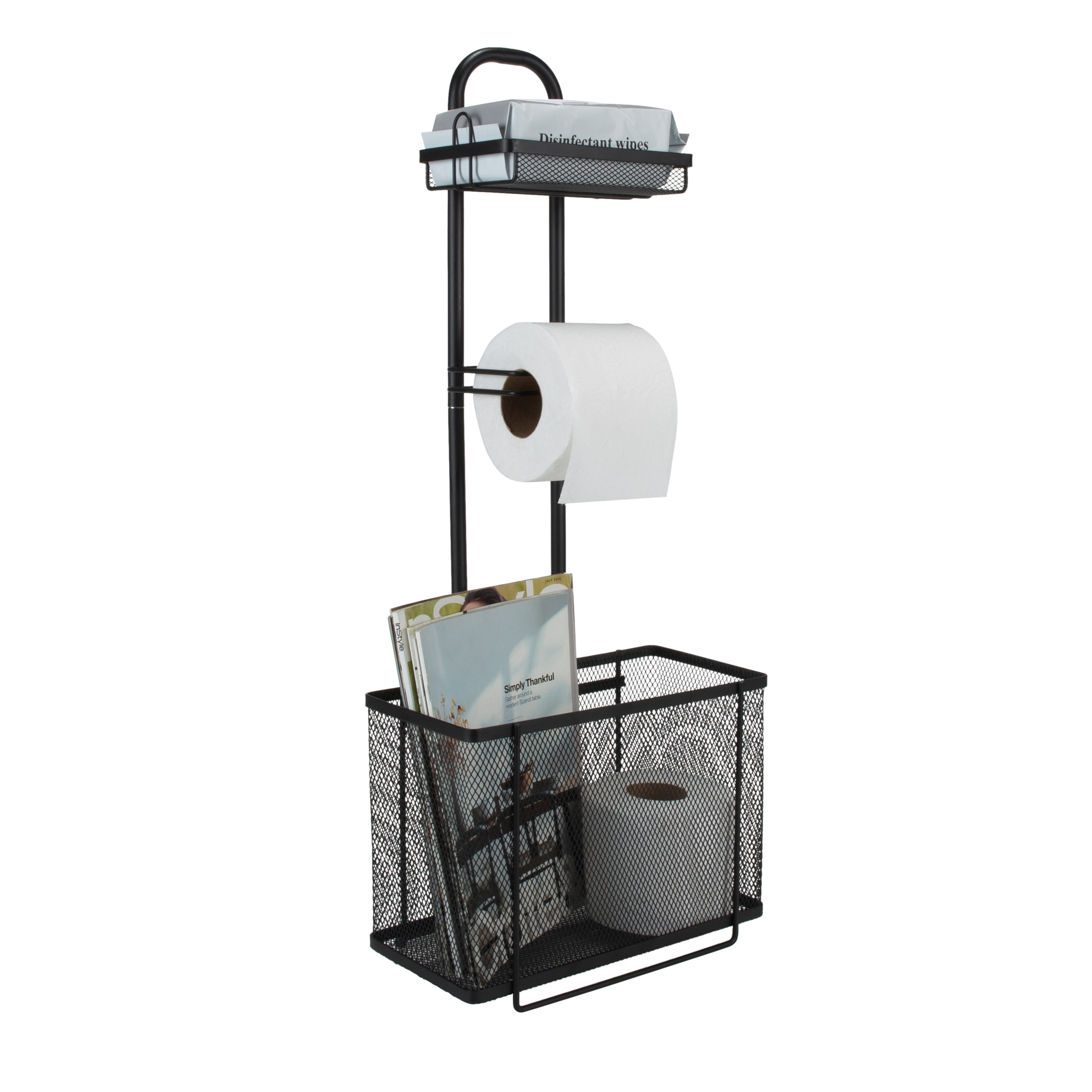 Bath Bliss Mesh Collection Adjustable Three Shelf Bathroom Organizer in Matte Black