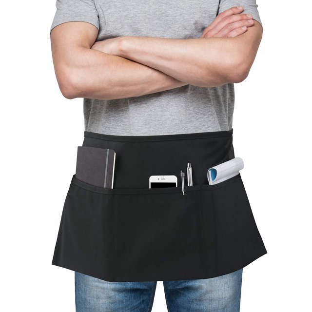 Utopia Wear 12 Pack Server Apron with 3 Pockets, Waist Apron for Waiter Waitress, 12 Inches, Black
