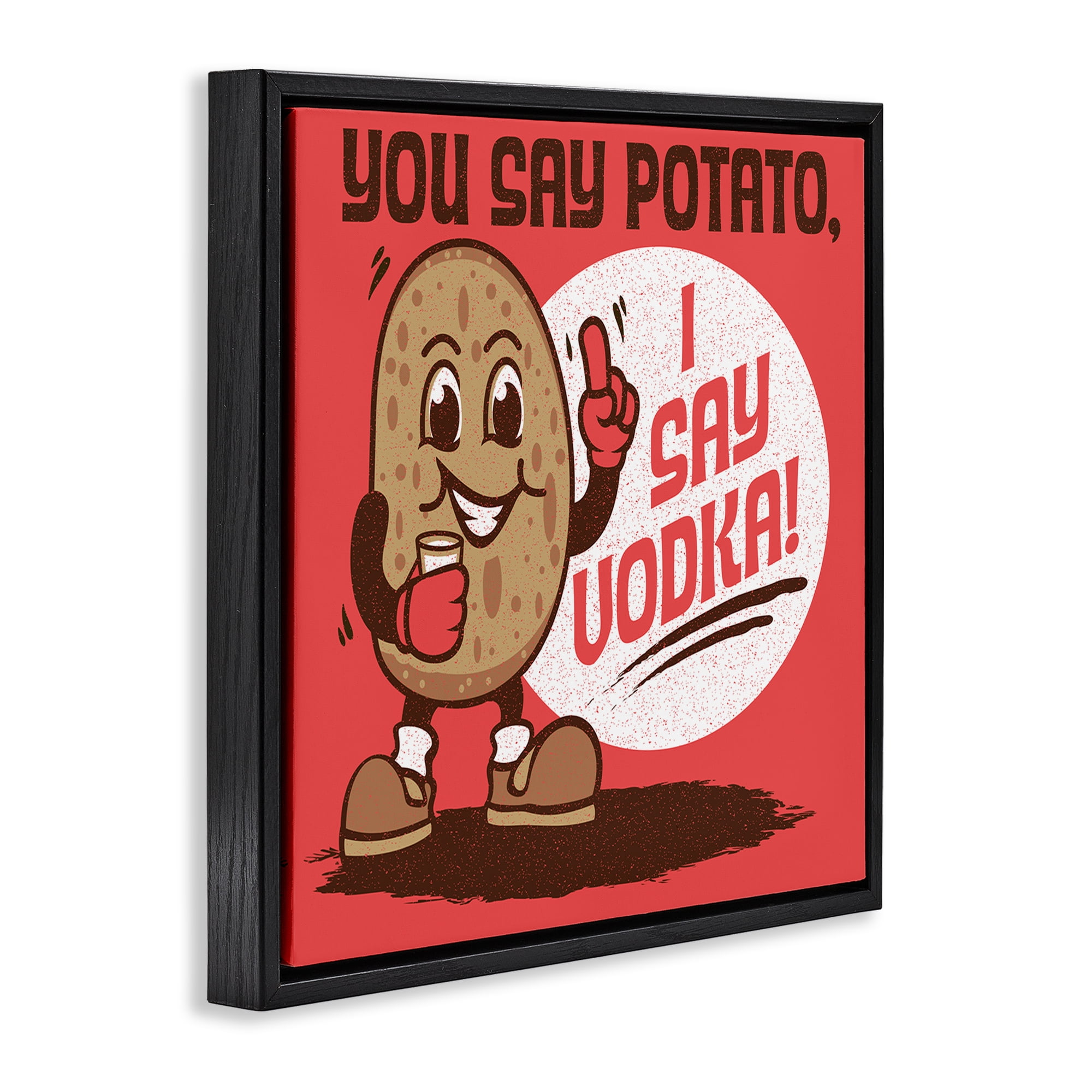 Stupell Industries Funny Potato & Vodka Food & Beverage Painting Black Floater Framed Canvas Art Print Wall Art, 25 x 25