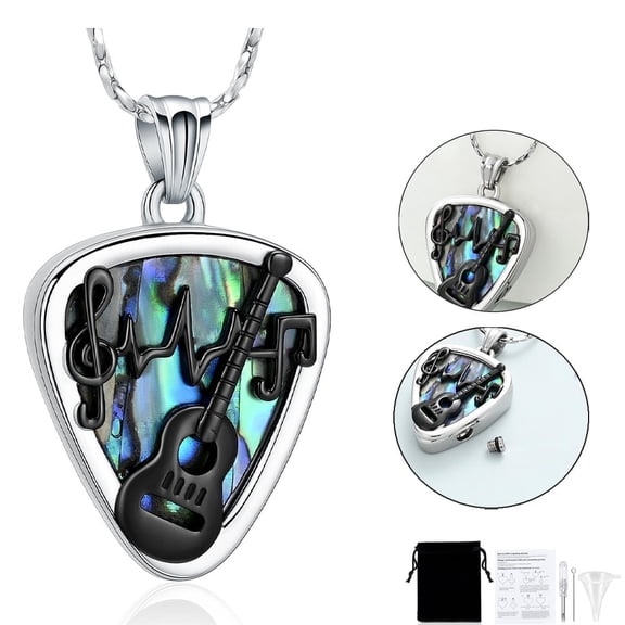 Urn Necklace for Ashes Abalone Shell - Guitar Pick Cremation Urn Necklaces Memorial Keepsake With Filling Tool
