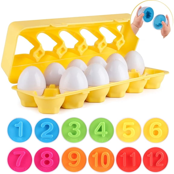 Matching Eggs 12 pcs Set Color & Shape Recoginition Sortere Skills Study Toys for Toddlers Easter Travel Game Early Learning Educational Fine Motor Skill Montessori Gift