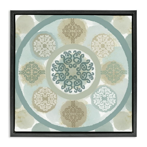 Stupell Industries Mint Mandala Fractals Abstract Painting Black Floater Framed Canvas Art Print Wall Art, 18 x 18