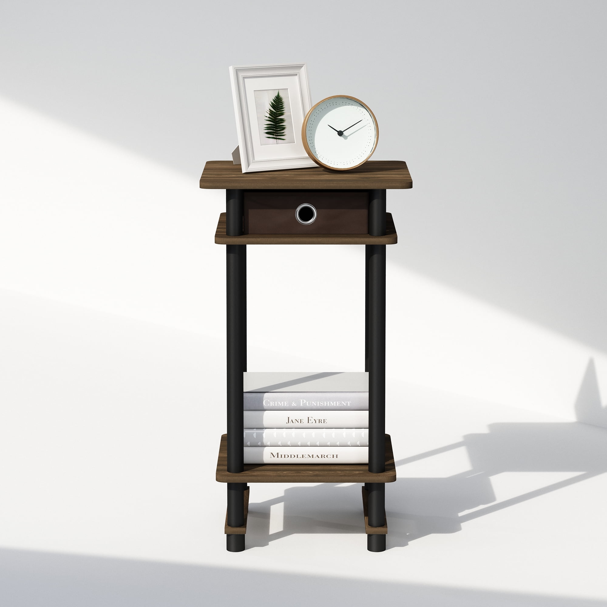 Furinno Turn-N-Tube Tall Nightstand with Bin, Columbia Walnut/Black/Dark Brown