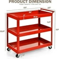 thumbnail image 4 of Costway 3-Tier Utility Cart Metal Storage Service Trolley 330lbs Capacity Red, 4 of 11