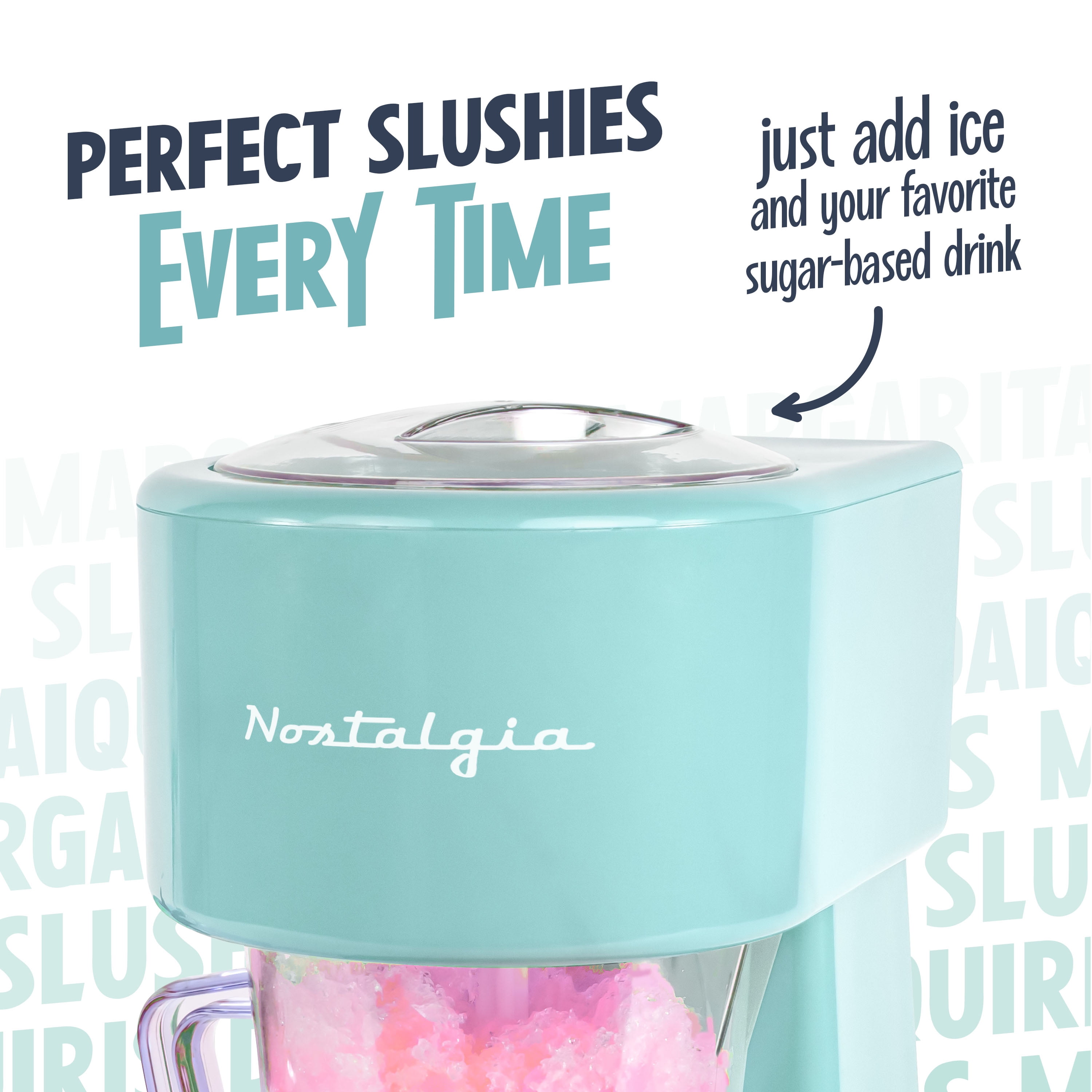 Nostalgia Slushie Machine, 40 oz Ice Shaver and Slushy Maker for Soda, Juices, Cold Coffee, and More, Aqua