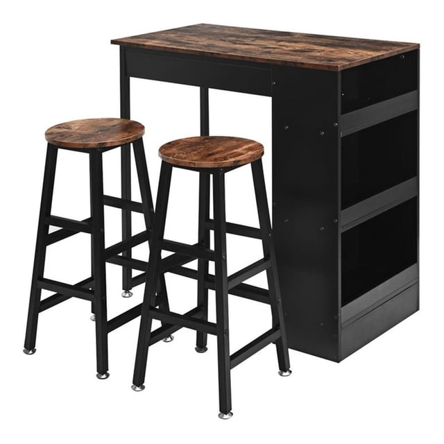 Pemberly Row Ensemble de Table de Bar Industriel en Acier 3 Pcs avec Rangement Noir