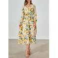 thumbnail image 3 of Vestido PRETTYGARDEN Floral Cuello en V Manga Larga Midi Verde Talle S, 3 of 6
