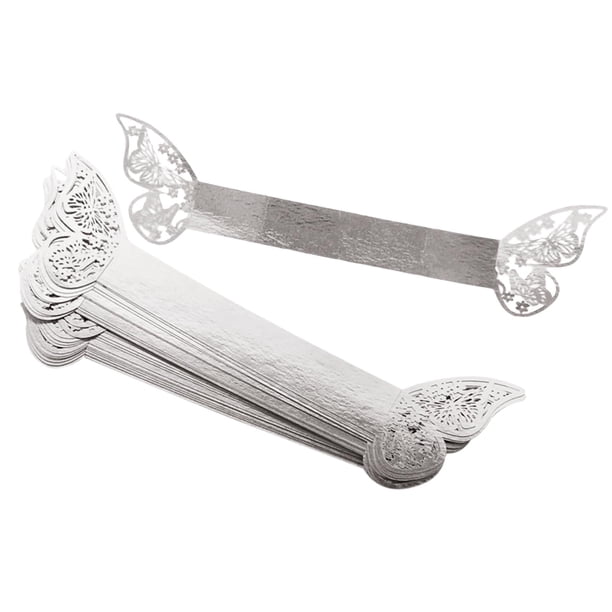 20 anillos de servilletas de papel con forma de mariposa para centros de mesa y eventos. Plata reflectante