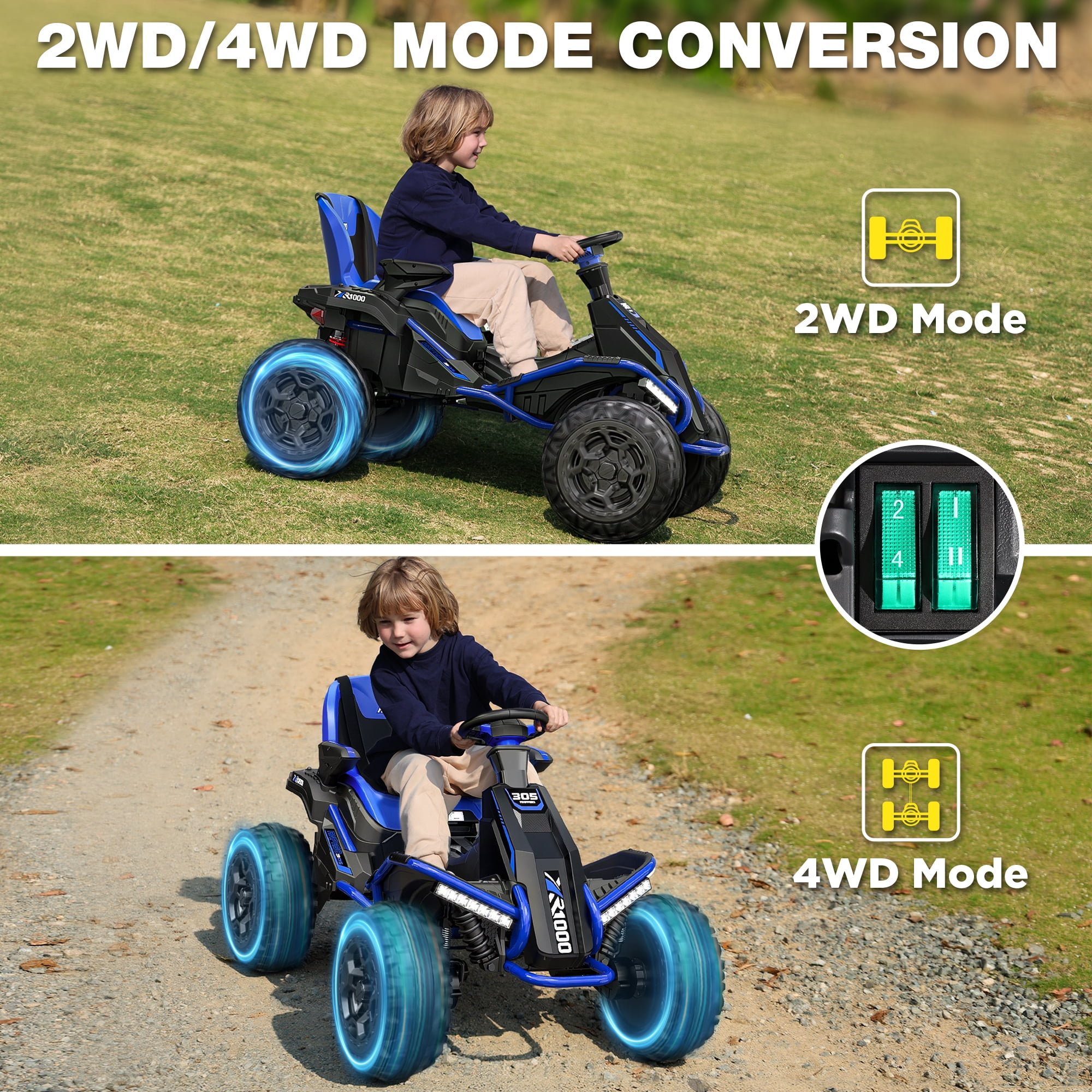 East doll 24V Big Kids Ride on Toys, Electric Power Ride on Car for Kids Age 3-8Y, 4 Wheeler, 4WD 800W Motors ATV for Kids, 5MPH, Parent Remote, Music, Blue