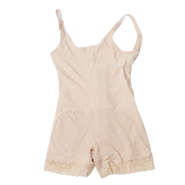 Body moldeador de abdomen para mujer, con dobladillo de encaje ajustable, con busto abierto, realce de caderas y cremallera, color piel, L