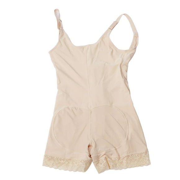 Body moldeador de abdomen para mujer, con dobladillo de encaje ajustable, con busto abierto, realce de caderas y cremallera, color piel, L
