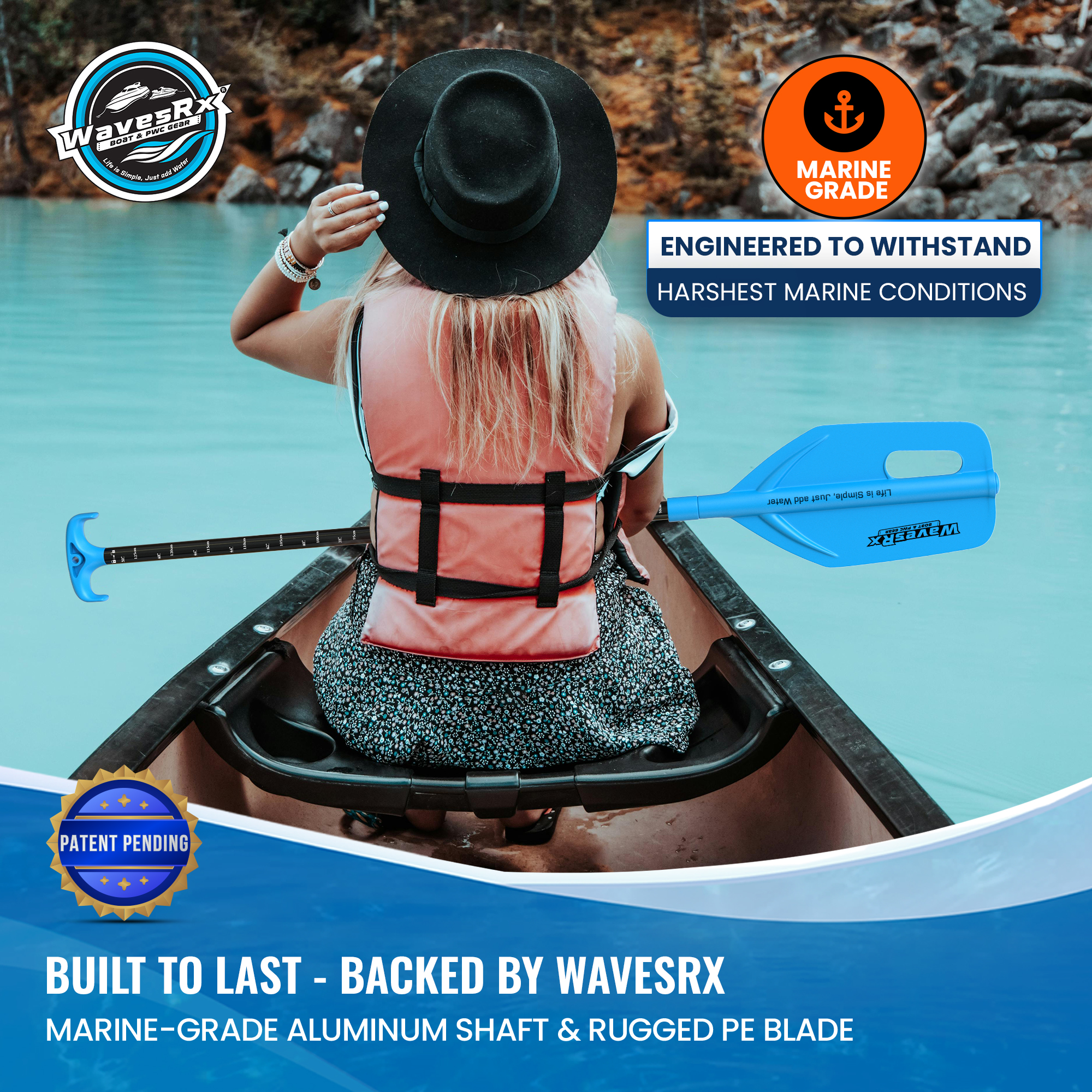 WAVESRX Telescoping Paddle with Docking Hook & Depth Gauge - Adjustable 24" to 54" Collapsible Emergency Oar for Jet Ski, Boat, PWC, Kayak, Canoe, Inflatable Dinghy- Must Have Boating Accessories