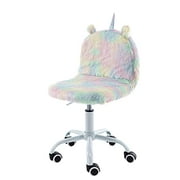 DM Furniture Cute Fuzzy Kids Chair Funny Rolling Study Desk Chair Colorful Girls Vanity Swivel Chair with White Foot for Teens Girls Women