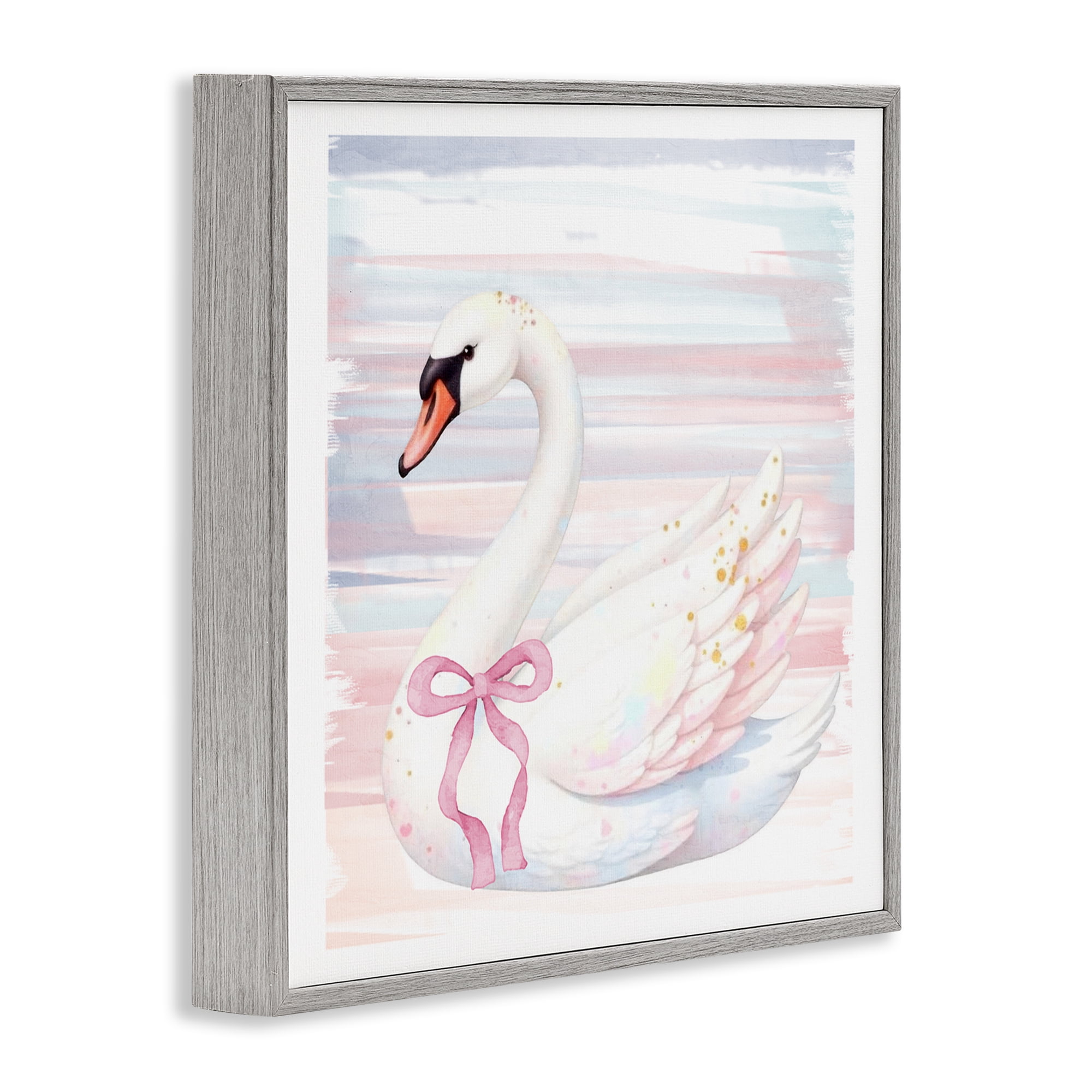 Pastel Swan with Ribbon Gray Framed Giclee Art, design by Kim Allen