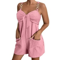WCMZJ Metal Chain Romper Women Dressy Short Jumpsuit Romper with Pockets One Piece Shorts Elegant Rompers Outfits for Womens Pink M