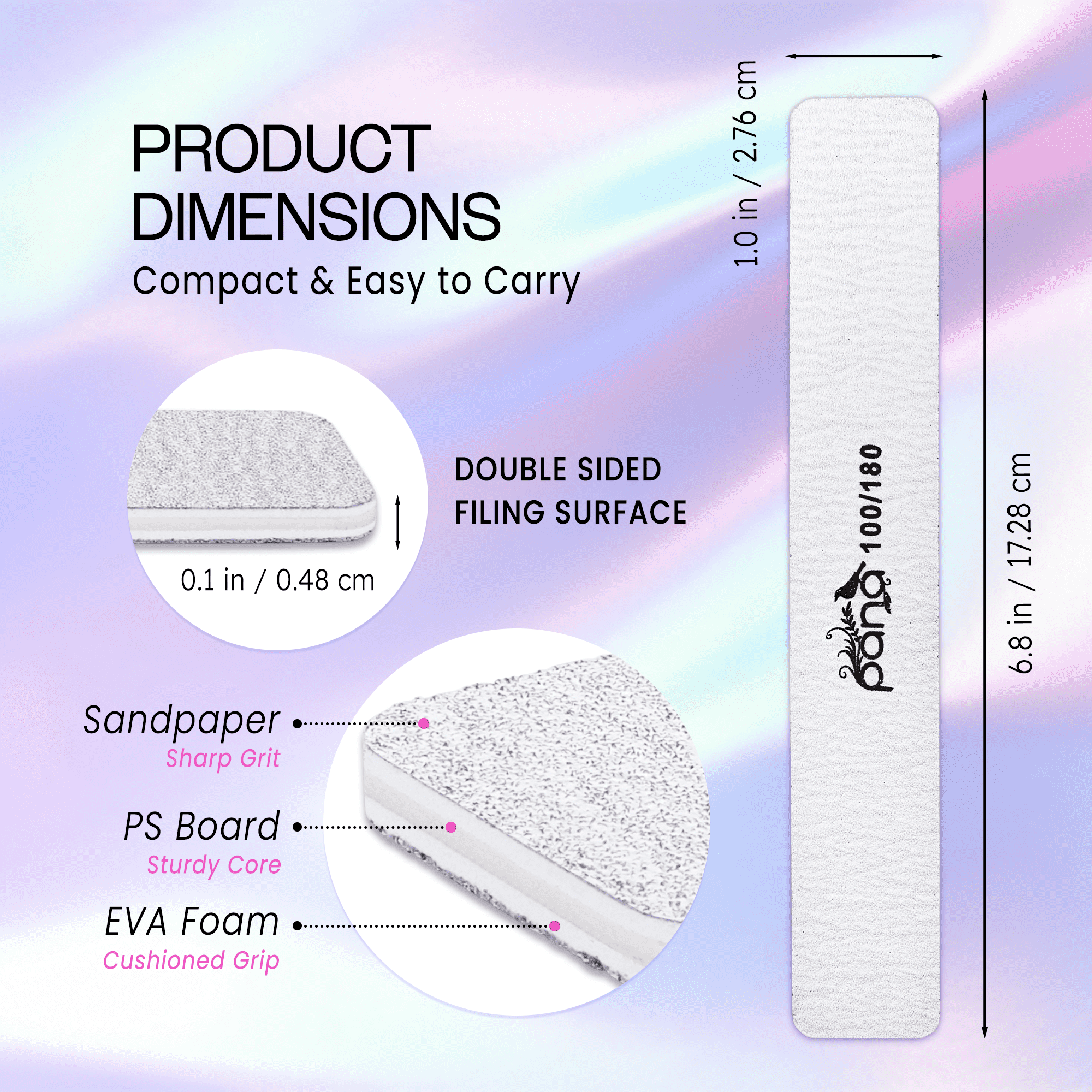 50pcs - PANA Jumbo Double-Sided Emery Nail File for Manicure, Pedicure, Natural, and Acrylic Nails - Zebra (Grit 100/180)