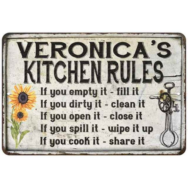 Veronica S Kitchen Rules Chic Sign Vintage Decor 8 X 12 High Gloss Metal 208120032161 Walmart Com Walmart Com