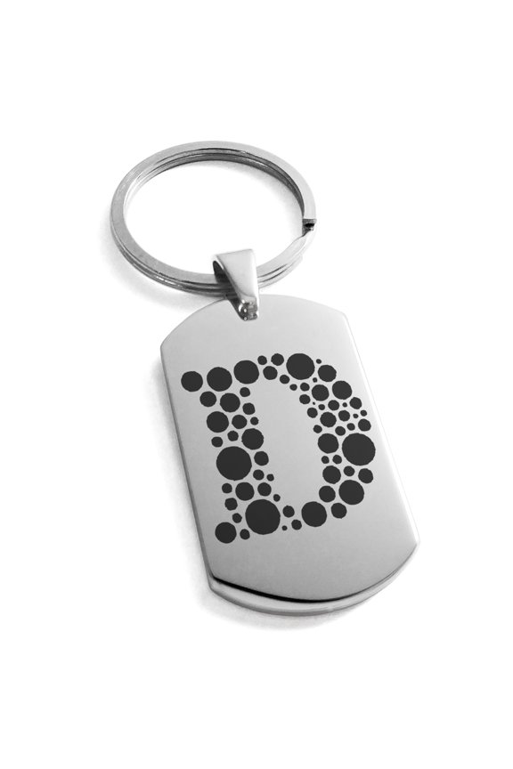 Stainless Steel Letter D Initial Dotted Monogram Engraved Engraved Dog Tag Keychain Keyring