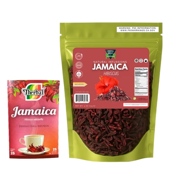 Green Royalty Jamaica Hibiscus Tea Combo – Loose Hibiscus Flowers 4 oz   Therbal Jamaica Tea Bags (25 ct), Hibiscus Sabdariffa Herbal Infusion