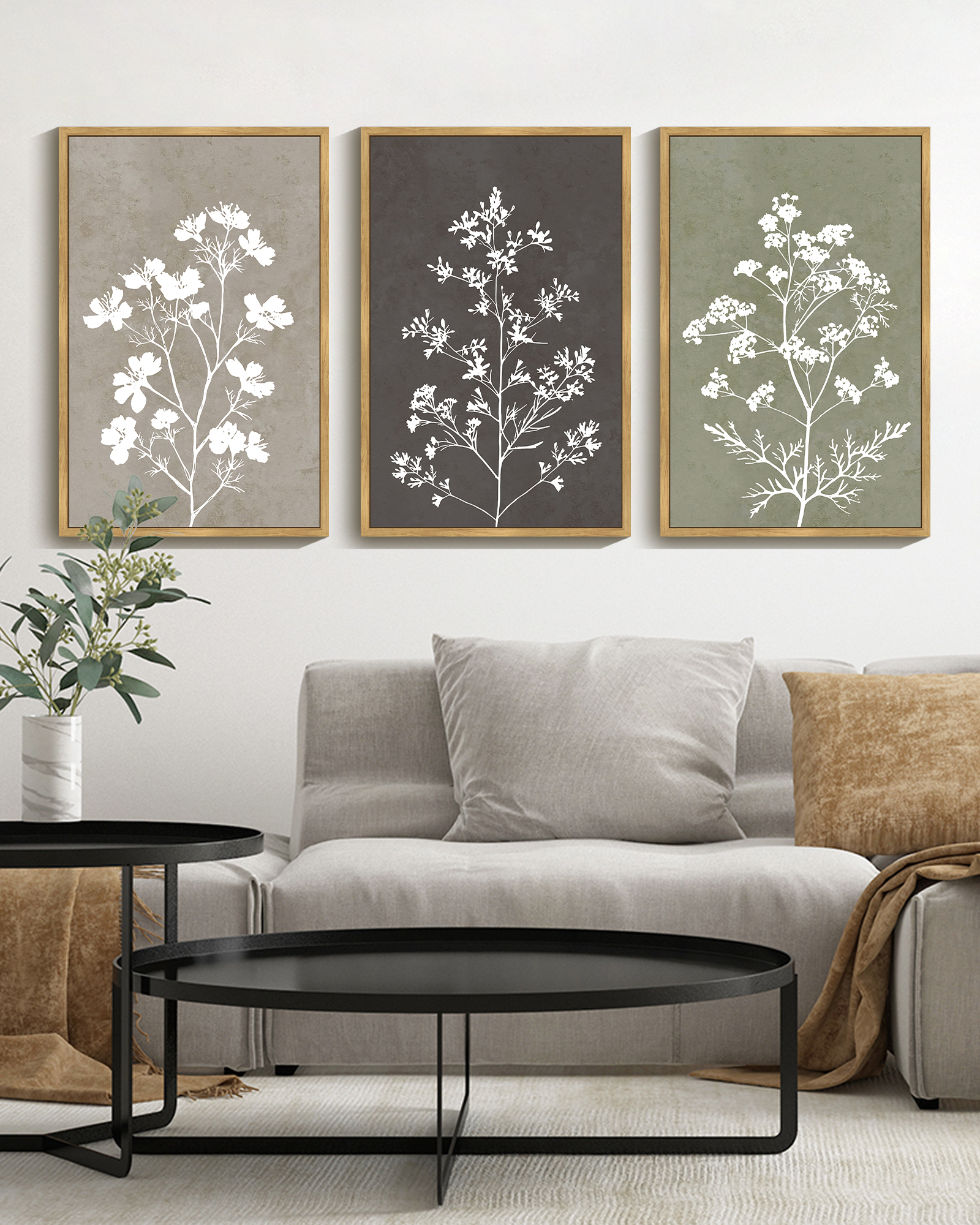 16x24in3pcs Natural Framed Flower Framed Wall Art Vintage Floral Minimalist Wall Hanging Decor for Office Farmhouse Colorful Botanical Prints Artwork