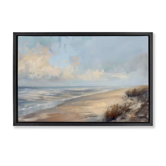 Stupell Industries Golden Sands Beach View Beach Painting Black Floater Framed Canvas Art Print Wall Art, 25 x 17