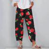 Pantalon Large pour Femmes Mode Décontractée avec Poches Taille Haute Élastique Imprimé Sport Coton Lin Capris pour Femmes Été Décontracté