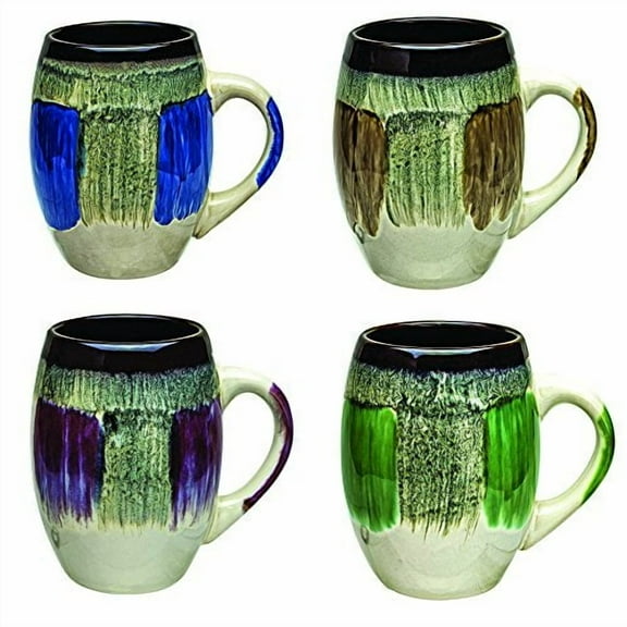 Glazed Ceramic Coffee Mug Set of 4, Assorted Colors, 16 Ounces, Dishwasher and Microwave Safe
