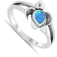 thumbnail image 4 of CHOOSE YOUR COLOR Blue Simulated Opal Wholesale Sea Turtle Ring .925 Sterling Silver Band CZ Female Size 4, 4 of 4