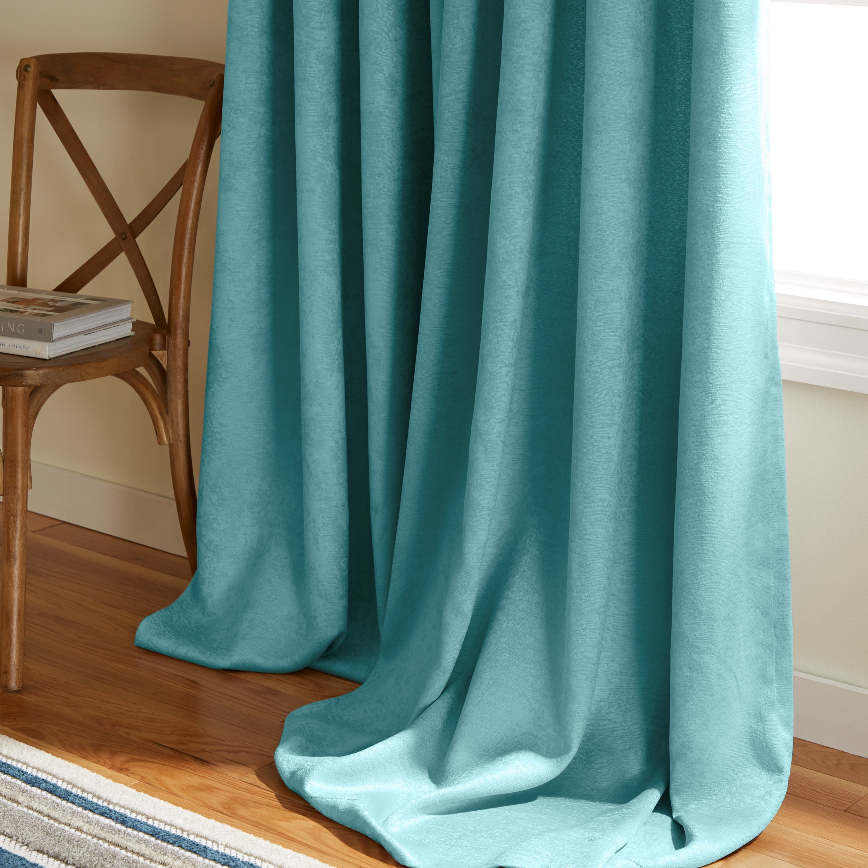 TOWN & COUNTRY EVERYDAY Lustre Solid Heavyweight Textured Sateen Indoor Curtains, Room Darkening Opacity, Grommet Top, Energy Efficient, 2-Pack Set, 52"x84", Teal