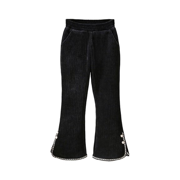 Odeerbi Kids Girls Corduroy Flared Pants 4-9 Years Children's Micro Flared Pants Fashion Spring Fall Pants Black