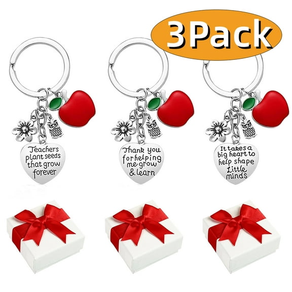 Teacher Appreciation Gifts Teacher Keychains for Women Christmas Valentine's Day Thank You Gift Keyring with gift boxes 3PCS Design 1