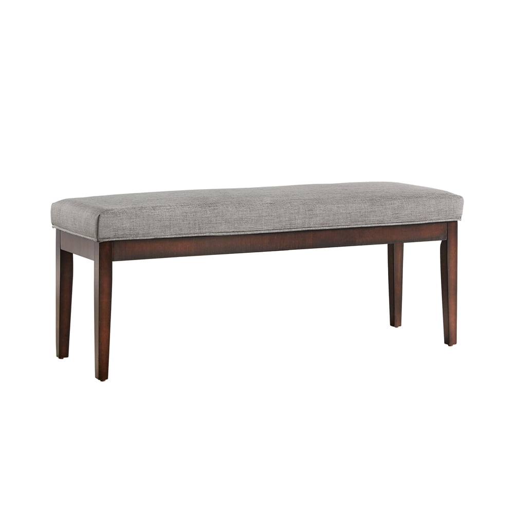 Chelsea Lane Espresso Wood Linen Upholstered Bench, Light Gray