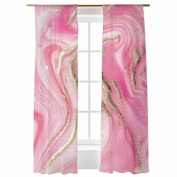 Modernism Sheer Curtains 108 inches Long 2 Panels Set Impressionist Theme Gold Pink Water Ripple Sheer Window Curtain Rod Pocket Voile Drapes for Living Room/Bedroom, Each 52" W x 108" L