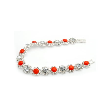- Wedding Bracelet Silver Plated Light Siam Opaque White Stone Inserts Bracelet