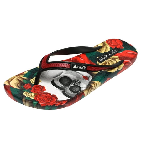 Ish Original Official Frida Kahlo Red Rose Skull Women Flip-Flop Sandal Size 6-10