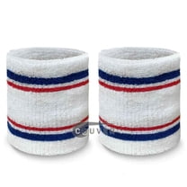 COUVER Tennis Style Premium Athletic Terry Wristband Sweatband, 1 Pair, 4 inch White/Blue/Red