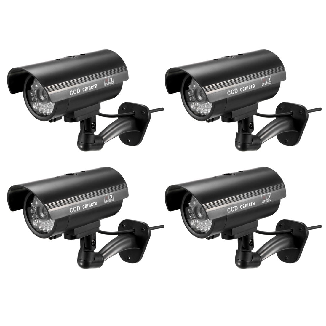 Fake Security Camera Dummy CCTV with Blinking Red LED Warning Alert Light, Sticker for Home Outdoor Indoor Black 4pcs