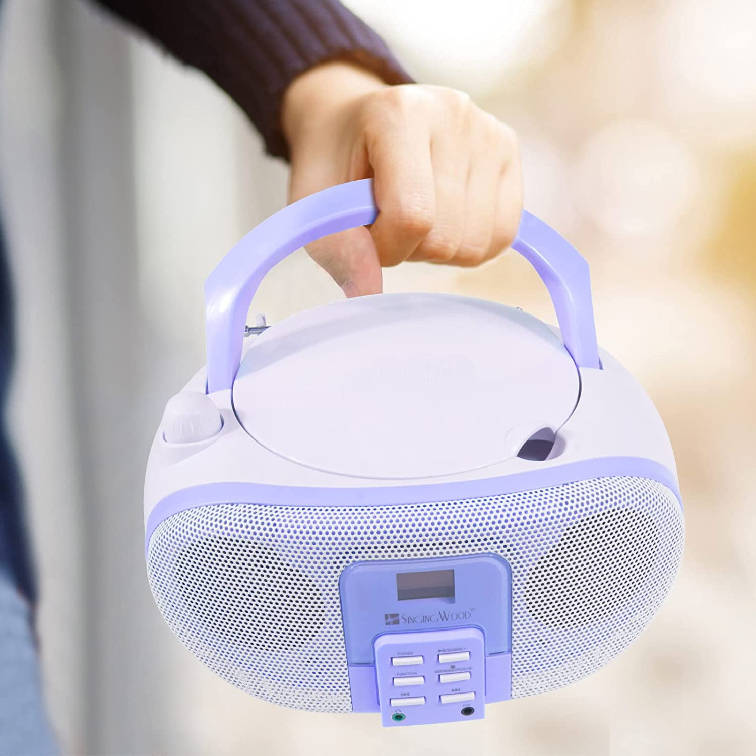 SingingWood GC01 Macarons Series Portable CD Player Boombox with AM FM Stereo Radio Kids CD Player LCD Display, Front Aux-in Port Headphone Jack, Supported AC or Battery Powered -Lavender