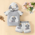 thumbnail image 2 of Fesfesfes Kids Matching Outfits Summer Toddler Shorts Set Striped Short Sleeve Printed Hoodie Pocket Top Striped Shorts Set 2 Piece 3 Months-2 Years 3-6 Months, 2 of 9