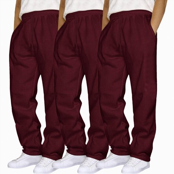 TOWED22 Baggy Sweatpants Men Athletic Workout Cargo Pants Casual Wide Leg Open Bottom Straight Leg Joggers with Pockets(Wine,3XL)