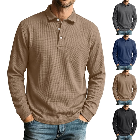 Hearthz Men's Polo Shirts Soft Breathable Moisture Wicking Mens Long Sleeve Tee Shirts Plain Collared Mens Golf Polo Shirts Gray S