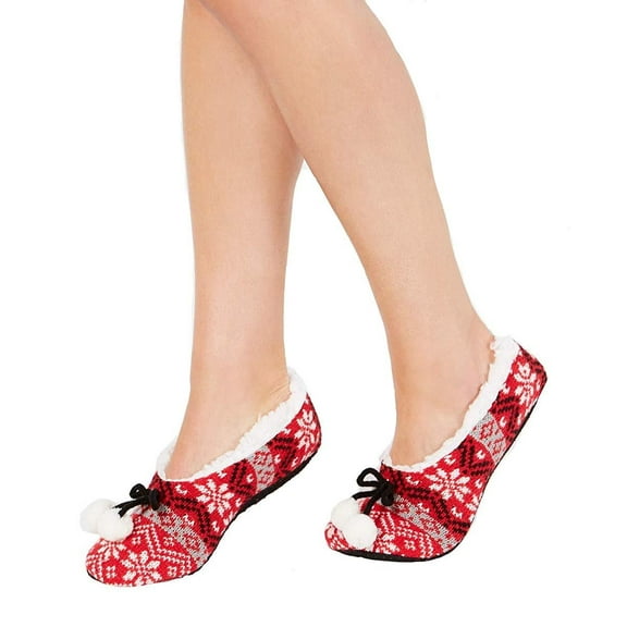 Charter Club Women 1 Pair Ultra Soft Knitted Fair Isle Fuzzy Low Socks;L/XL