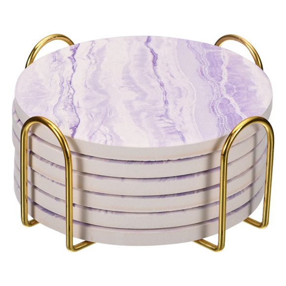 Unique Bargains sous-Verres avec Support, 6 Pcs 4 Pieds - sous-Verres en Liège pour Boissons, Style Grès pour Types de Tasses (Violet)