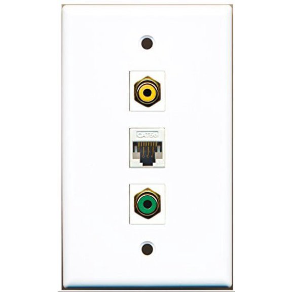 RiteAV - 1 Port RCA Yellow and 1 Port RCA Green and 1 Port Cat5e Ethernet White Wall Plate