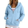 thumbnail image 2 of felwors Quarter-Zip Pullover Fleece Hoodie in Baby Blue Oversized Sweatshirt with Kangaroo Pocket for Women Fall Casual Soft Blue for Size M, 2 of 9